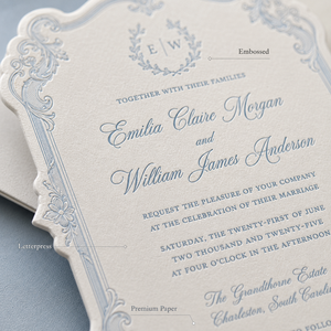 Set <span class=keywords><strong>di</strong></span> Inviti Matrimoniali Vintage Blu Personalizzati con Monogramma Elegante, Busta Foderata e <span class=keywords><strong>Carte</strong></span> RSVP e Dettagli Abbinate - Product Image 4