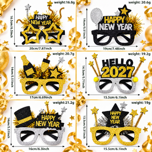 Occhiali per Festa di <span class=keywords><strong>Capodanno</strong></span> 2027, Neri e Oro con Glitter e Stelle, Accessori per Foto per la Celebrazione di <span class=keywords><strong>Capodanno</strong></span> - Product Image 2