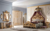 Ensemble de meubles de chambre à coucher entièrement doré, Table de Console royale, en bois massif Antique avec miroir et penderie