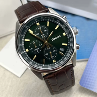 Grosir Jam Tangan Chronograph Kuarsa Pria Jam Tangan Seikot Olahraga Bisnis Kulit Buaya Coklat Dial Hijau Tiga Mata 385P1