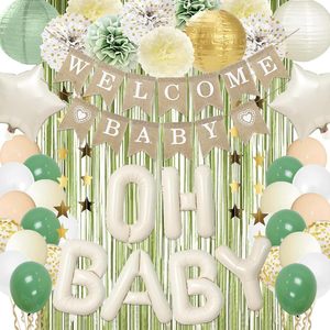 Set de Decoración para Baby Shower <span class=keywords><strong>Verde</strong></span> Salvia de Alta Calidad, 45 Piezas, Globo de Aluminio OH BABY de 40 Pulgadas, Farol de Papel, Adornos Colgantes de Estrellas y Pompones - Product Image 1