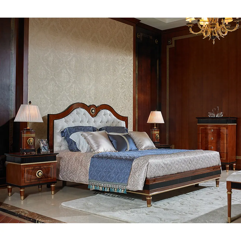 الفاخرة الملكي العتيقة أثاث غرفة النوم الخشبي مجموعة مع مضمد