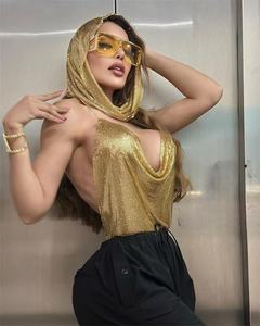 Crop top sexy vintage en métal argenté, style halter, pour <span class=keywords><strong>femme</strong></span>, idéal pour les soirées et festivals. - Product Image 1