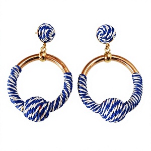 Pendientes de Aro Bohemios Chapados en Oro Hechos a Mano para Mujer, con Cuerda de Cáñamo Verde, Redondos, Ecológicos, Joyería de Moda para Fiestas - Product Image 1