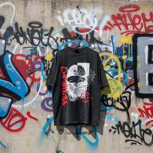 Camiseta Personalizada de Alta Calidad 100% Algodón para Hombre, Hombros Caídos, Estampada, Manga Corta, 240 Gramos, Lavada - Product Image 1