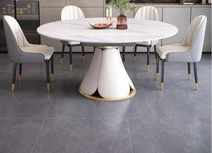 Ensemble rond de table à manger en marbre de luxe, extensible et pliable, 6 places, meubles rectangulaires en métal peu encombrants - Product Image 4