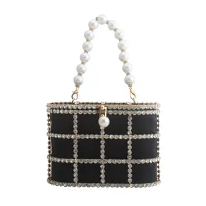 Fashion ladies square pearl party gold glitter luxury diamond woman crystal rhinestone clutches wedding evening purse