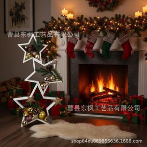 Wooden <b>Star</b> Christmas Ornament <b>Hanging</b> Decoration Rustic Style Wall Pendant Solid Wood Craft 3 Piece Set - Product Image 3