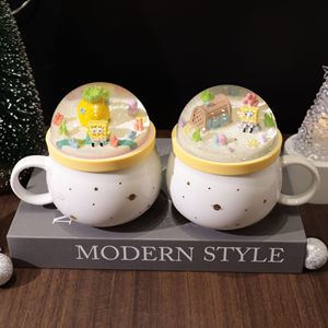 Tazza in Ceramica con Coperchio a Forma di Fiocco di Neve Spongebob, Design Micro Paesaggio Cartoon, Vendita Diretta dalla Fabbrica, per Festa dei Bambini, San Valentino, Compleanno - Product Image 2