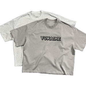 T-shirt en coton surdimensionné pour homme Yukaihe, manches courtes, col rond, imprimé lettres, tissu jersey, couleur gris - Product Image 1