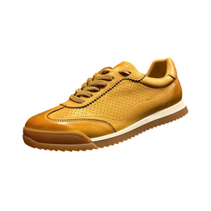 QHCCID Zapatillas retro para hombre, primera capa de piel de vaca, tacón bajo, transpirables, informales, deportivas, de color sólido, con cordones, para uso diario - Product Image 2