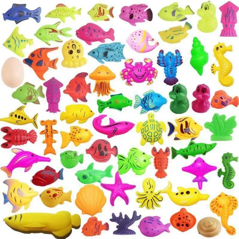 Children Fishing Toys Magnetic Fish Small Sea Animals Toy Kids Fishing Rod Aerated Tank
