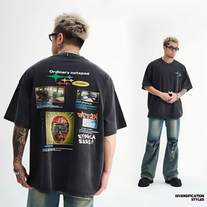 T-shirt Couple Grande Taille Slim Style Rétro Américain <span class=keywords><strong>Série</strong></span> Printemps-Été Personnalisé 100% Coton Tricoté Écologique - Product Image 2