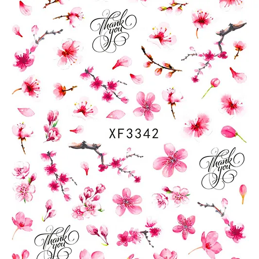 Miss cheer ing Pink Flowers Selbst klebende Nail Art Sticker Dekoration Floral Cherry Nail Decal Wraps Tipps Maniküre Slider