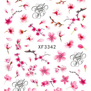 Misscheering Pink Flowers Self-adhesive Nail Art Sticker Decoration Floral Cherry Nail Decal Wraps Tips Manicure Slider