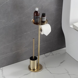 Vente en gros de support multifonctionnel pour salle de bain <span class=keywords><strong>Brosse</strong></span> de toilette en acier inoxydable 304 doré brossé avec porte-papier hygiénique - Product Image 3