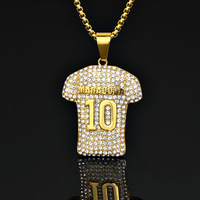 Collier pendentif Maradona 10 en acier inoxydable plaqué or, style hip-hop, motif T-shirt européen et américain, Maradona No. 10