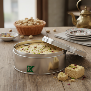 Kontensan <b>Round</b> Tin <b>Box</b> Halva Metal Container Model L301 Turkey 120 X H49 mm 0.5 Lt - Product Image 3
