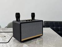 Speaker Karaoke Bluetooth Portabel Kayu Grosir, Dua Mikrofon, Bass Kuat, Kabinet Kayu Retro untuk Pesta di Rumah