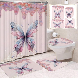 Set <span class=keywords><strong>Tenda</strong></span> Doccia 3D con <span class=keywords><strong>Farfalle</strong></span> e Rose, 4 Pezzi, in Tessuto Poliestere Impermeabile, Decorazione Bagno con Tappetini Antiscivolo e Copriwater - Product Image 5
