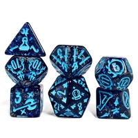 7 pièces/ensemble matériel de résine petit ensemble de dés de magicien de motif mignon avec coin rond pour les jeux de donjons et de dragons