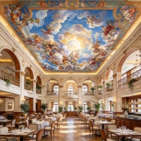 Papier peint mural pour plafond, motif ciel européen, fresque classique nuageuse pour la décoration de hall d'hôtel et de dôme