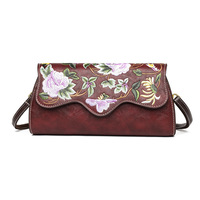 Sac à bandoulière vintage en PU gaufré à motif floral, sac rétro à rabat, sac messager pour le quotidien et les voyages