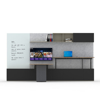Poste de travail en L avec rangement, tableau blanc mural et panneau pour écran, bureau assis-debout pour bureau d'entreprise