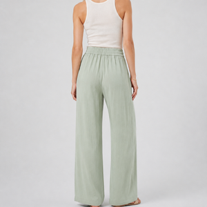 <span class=keywords><strong>Pantalon</strong></span> palazzo en tissu froissé vert sauge pour femmes, taille haute, fluide, <span class=keywords><strong>pantalon</strong></span> de plage, sur mesure OEM - Product Image 2