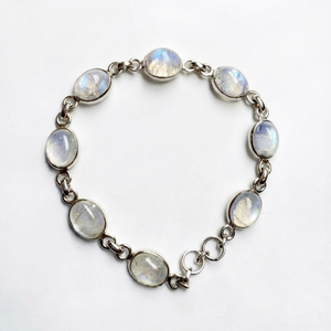 GIGLI RIGLI <b>GEMS</b> White Rainbow Moonstone 925 Silver 8 <b>Stone</b> Adjustable Luxury Tennis Glowing Charm <b>Bracelet</b> Handmade for - Product Image 1