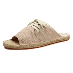 Femmes <span class=keywords><strong>corde</strong></span> de chanvre cousue <span class=keywords><strong>semelle</strong></span> en caoutchouc femmes plat doux toile tissu pantoufles chaussures en gros - Product Image 1