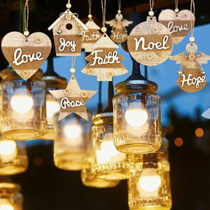 12PCS mộc mạc Giáng sinh đồ trang trí bằng gỗ thiết lập tự nhiên tuần lộc trang trí ngôi sao trang trại treo đồ trang trí Xmas cây Nhà Bên - Product Image 5