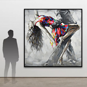 Cuadro Decorativo de Pareja Bailando, Pintado a Mano al 100%, Arte Abstracto de Lujo, Lienzo Estirado, Listo para Colgar, Pintura al Óleo, Tamaño Personalizable - Product Image 1