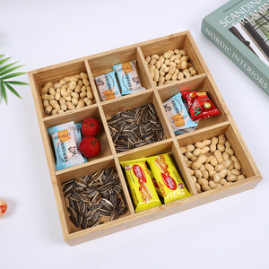 Caja de Bambú con Nueve Compartimentos para Aperitivos, Plato Rectangular de Madera Maciza para Frutas, para Uso Doméstico, Almacenamiento de Nueces y Frutos Secos - Product Image 2