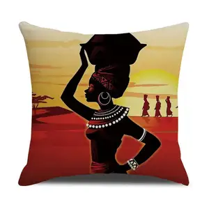 Gran oferta, funda de almohada de lino para decoración del hogar, funda de cojín para sofá con estampado Digital artístico de belleza étnica para mujer africana