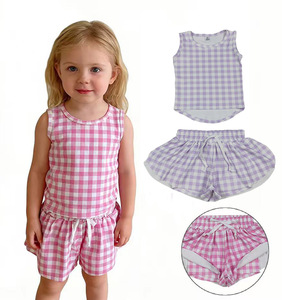 En stock: Conjuntos de yoga a cuadros para niñas, venta al por mayor, top sin mangas y faldas cómodas, ropa para hermanas, ropa deportiva de tenis de fábrica. - Product Image 2