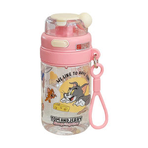 Botella de agua de plástico Tom y Jerry para niños de 500 ml con pajita y asa, diseño de dibujos animados, regalo para el regreso a clases - Product Image 1