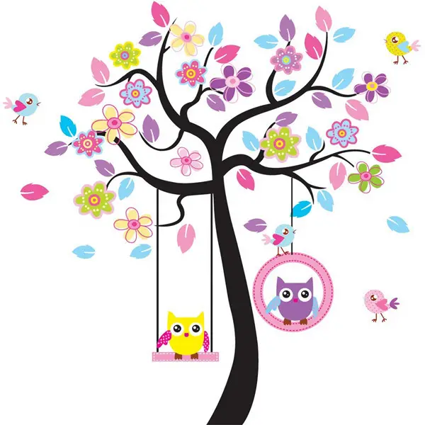 large tree animal wall stickers for kids room home decoration monkey owl zoo cartoon diy children baby home decal mural art