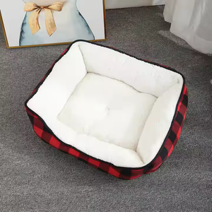 Cómodo y suave estampado a cuadros negro y rojo, acogedor, moderno, para mascotas, sofá de lujo, cama para perros y gatos - Product Image 3