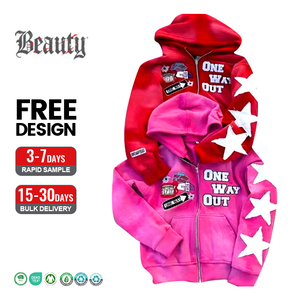 600gsm 100% bông Crochet Puff tất cả trên in áo thun Y2K thời trang dạo phố axit rửa hoodie với Thêu kỹ thuật cho mùa đông - Product Image 1