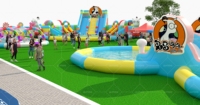 Parc aquatique gonflable extérieur avec piscines, toboggans et zones de jeux familiales pour parcs d'attractions et entreprises d'événements
