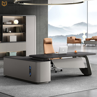 Top Design moderne E1 MDF luxe bureau de patron en forme de L exécutif Table de bureau en cuir meubles pour bureau de PDG