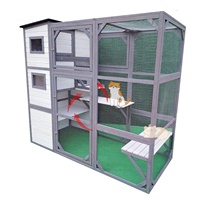 Grande cage en bois pour chat d'intérieur avec rampe et maison couverte