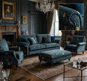 Tissu d'ameublement imprimé botanique Phases de Lune variées, vendu au mètre, pour la rembourrage de meubles, les rideaux et les housses de coussin, en satin de lin - Product Image 3