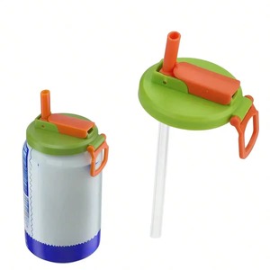 Couvre-boîte de canette de soda 2 couleurs avec paille en silicone scellée, sans BPA, réutilisable, pour boissons, jus et seltzer - Product Image 2