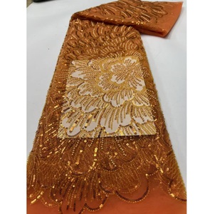 Tissu KC Vert Olive Pivoine Strass Paillettes Tulle Dentelle Maille Respirante Poids Moyen Tricoté Africain Aso Ebi Mariage Soirée - Product Image 6