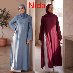 <span class=keywords><strong>Abito</strong></span> <span class=keywords><strong>Lungo</strong></span> Islamico da Donna <span class=keywords><strong>in</strong></span> <span class=keywords><strong>Viscosa</strong></span> con Maniche Lunghe e Cintura, Decorazioni Floreali, Tessuto Nida, Taglie Grandi, per Uso Quotidiano - Product Image 1