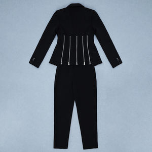 A3404 Autunno Inverno Nero Delle Donne del Club di Usura A Due Pezzi Mutanda Set Con Zip Di Lusso Top A Manica Lunga <span class=keywords><strong>Elegante</strong></span> 2pccs delle donne Del Vestito - Product Image 6