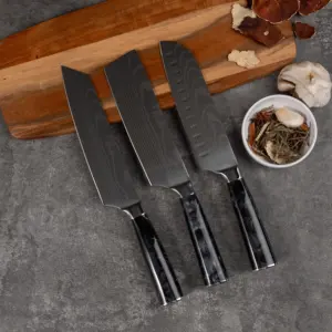 Pisau dapur pisau baja Damaskus dipoles tangan 10 buah Set pisau Damaskus Jerman klasik baru