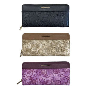 Portefeuille long pour femme avec fermeture éclair, en cuir gaufré, grande capacité, multi-compartiments - Product Image 1